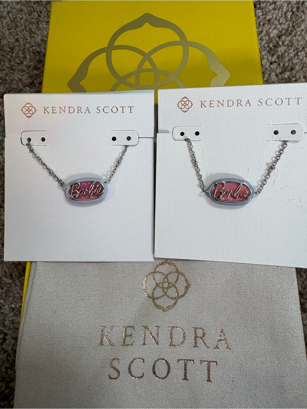 Kendra Scott x Barbie silver Necklace and Bracelet set pink